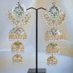 Jadau Triple Jhumka Green Earrings (Yellow Gold) EAR000918