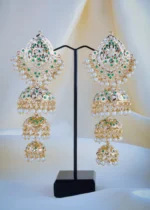Jadau Triple Jhumka Green Earrings (Yellow Gold) EAR000918