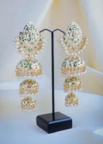Jadau Triple Jhumka Green Earrings (Yellow Gold) EAR000918 - Image 2