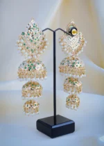 Jadau Triple Jhumka Green Earrings (Yellow Gold) EAR000918 - Image 3