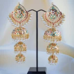Jadau Triple Jhumka Navratna Earrings (Yellow Gold) EAR000916