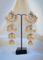 Jadau Triple Jhumka Navratna Earrings (Yellow Gold) EAR000916