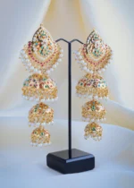 Jadau Triple Jhumka Navratna Earrings (Yellow Gold) EAR000916 - Image 3