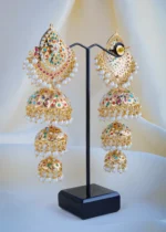 Jadau Triple Jhumka Navratna Earrings (Yellow Gold) EAR000916 - Image 4
