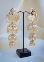 Jadau Triple Jhumka Pearl Earrings (Yellow Gold) EA000R917 - Image 2