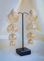 Jadau Triple Jhumka Pearl Earrings (Yellow Gold) EA000R917 - Image 3