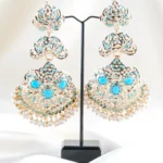 Jashn‑E‑Shaam Festive Chandbali–Turquoise Blue (Yellow Gold) EAR002524