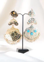 Jashn‑E‑Shaam Festive Chandbali–Turquoise Blue (Yellow Gold) EAR002524 - Image 4