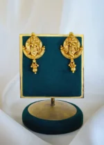 Krishna Polki Green Locket Set With Chain (Antique Gold) NEC001428 - Image 4