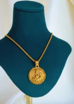 Krishna Round Locket Set With Chain (Antique Gold) NEC001433 - Image 2