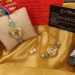 Kundan Blue Thread Rakhi with Kundan Lumba Set - Image 2
