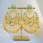 Kundan Firoza Chandbali Earrings (Yellow Gold) EAR001020