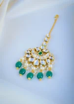 Kundan Green Chand Mang Tika (Yellow Gold) ACC000965 - Image 2