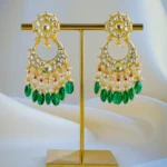 Kundan Green Chandbali Earrings (Yellow Gold) EAR001013