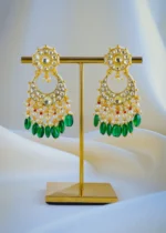 Kundan Green Chandbali Earrings (Yellow Gold) EAR001013