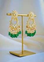 Kundan Green Chandbali Earrings (Yellow Gold) EAR001013 - Image 2