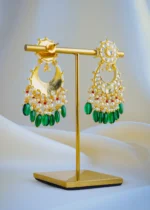 Kundan Green Chandbali Earrings (Yellow Gold) EAR001013 - Image 3