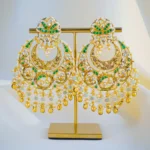 Kundan Green Chandbali Earrings (Yellow Gold) EAR001019