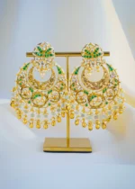 Kundan Green Chandbali Earrings (Yellow Gold) EAR001019