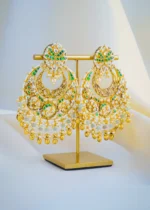 Kundan Green Chandbali Earrings (Yellow Gold) EAR001019 - Image 2
