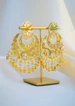 Kundan Green Chandbali Earrings (Yellow Gold) EAR001019 - Image 3
