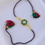 Kundan Kiran Emerald Green Rakhi (Yellow Gold) RAK001941