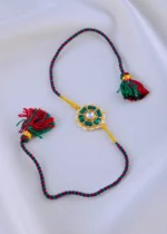 Kundan Kiran Emerald Green Rakhi (Yellow Gold) RAK001941