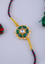 Kundan Kiran Emerald Green Rakhi (Yellow Gold) RAK001941 - Image 3