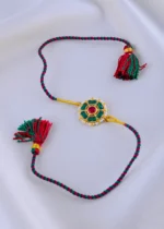 Kundan Kiran Red Green Rakhi (Yellow Gold) RAK001942