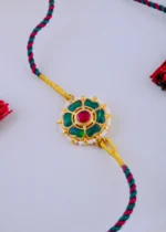 Kundan Kiran Red Green Rakhi (Yellow Gold) RAK001942 - Image 2