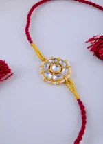 Kundan Kiran Red Thread Rakhi (Yellow Gold) RAK001946 - Image 2