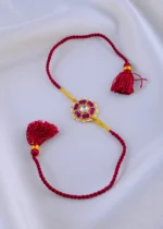 Kundan Kiran Ruby Red Thread Rakhi (Yellow Gold) RAK001944