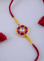 Kundan Kiran Ruby Red Thread Rakhi (Yellow Gold) RAK001944 - Image 2