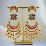 Kundan Lotus Chandbali Earrings (Yellow Gold) EAR001015