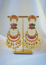 Kundan Lotus Chandbali Earrings (Yellow Gold) EAR001015