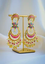 Kundan Lotus Chandbali Earrings (Yellow Gold) EAR001015 - Image 2