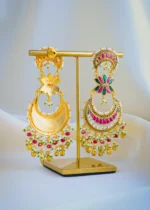 Kundan Lotus Chandbali Earrings (Yellow Gold) EAR001015 - Image 3