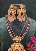 Kundan Love Birds Amethyst Necklace Set (Yellow-Gold)- NEC02032304 - Image 2
