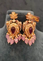 Kundan Love Birds Amethyst Necklace Set (Yellow-Gold)- NEC02032304 - Image 3