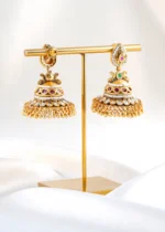 Kundan Mayuri Pearl Jhumkas (Yellow Gold) EAR002521 - Image 4
