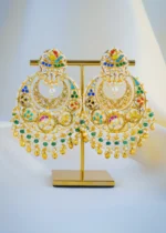 Kundan Navratna Chandbali Earrings (Yellow Gold) EAR001021
