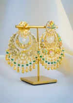 Kundan Navratna Chandbali Earrings (Yellow Gold) EAR001021 - Image 4