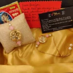 Kundan Pink Thread Rakhi & Kundan Lumba Set - Image 2