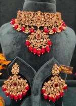 Kundan Polki & Diamond Victorian Mayur Choker Set (Victorian Finish)- NEC02032308 - Image 3