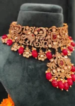 Kundan Polki & Diamond Victorian Mayur Choker Set (Victorian Finish)- NEC02032308 - Image 4