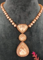 Kundan Polki Drop Necklace Set (Black Rhodium)- NEC02032302