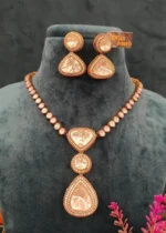 Kundan Polki Drop Necklace Set (Black Rhodium)- NEC02032302 - Image 3