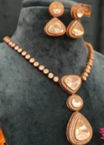 Kundan Polki Drop Necklace Set (Black Rhodium)- NEC02032302 - Image 4
