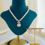 Kundan Polki Fusion AD Necklace Set (Yellow Gold) NEC001505