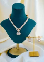 Kundan Polki Fusion AD Necklace Set (Yellow Gold) NEC001505